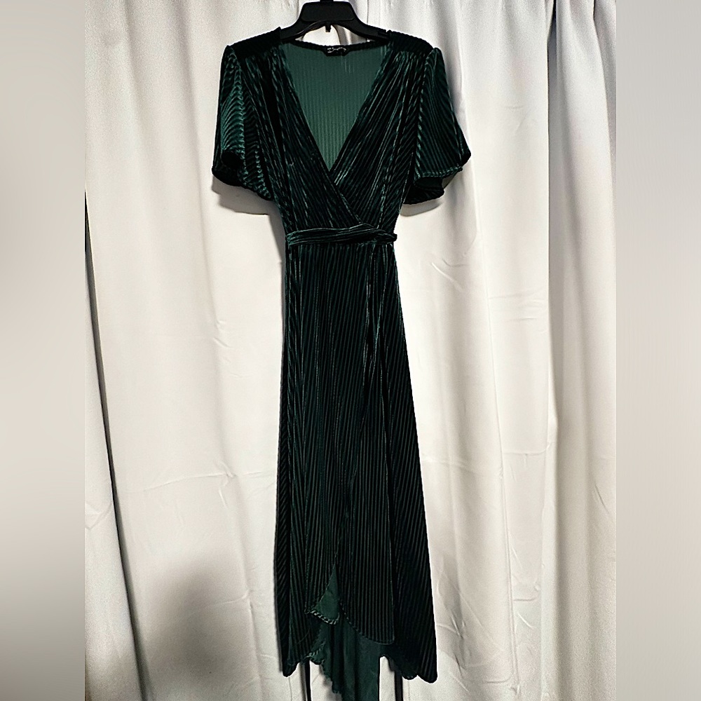 Green velvet wrap dress